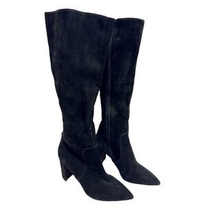 Nine West Tall Boots Size 6.5 Womens Black Leather Upper Side Zip Block Heel